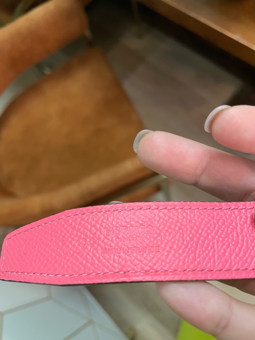 Hermès orange/pink duel sided leather belt - Picture 6 of 8